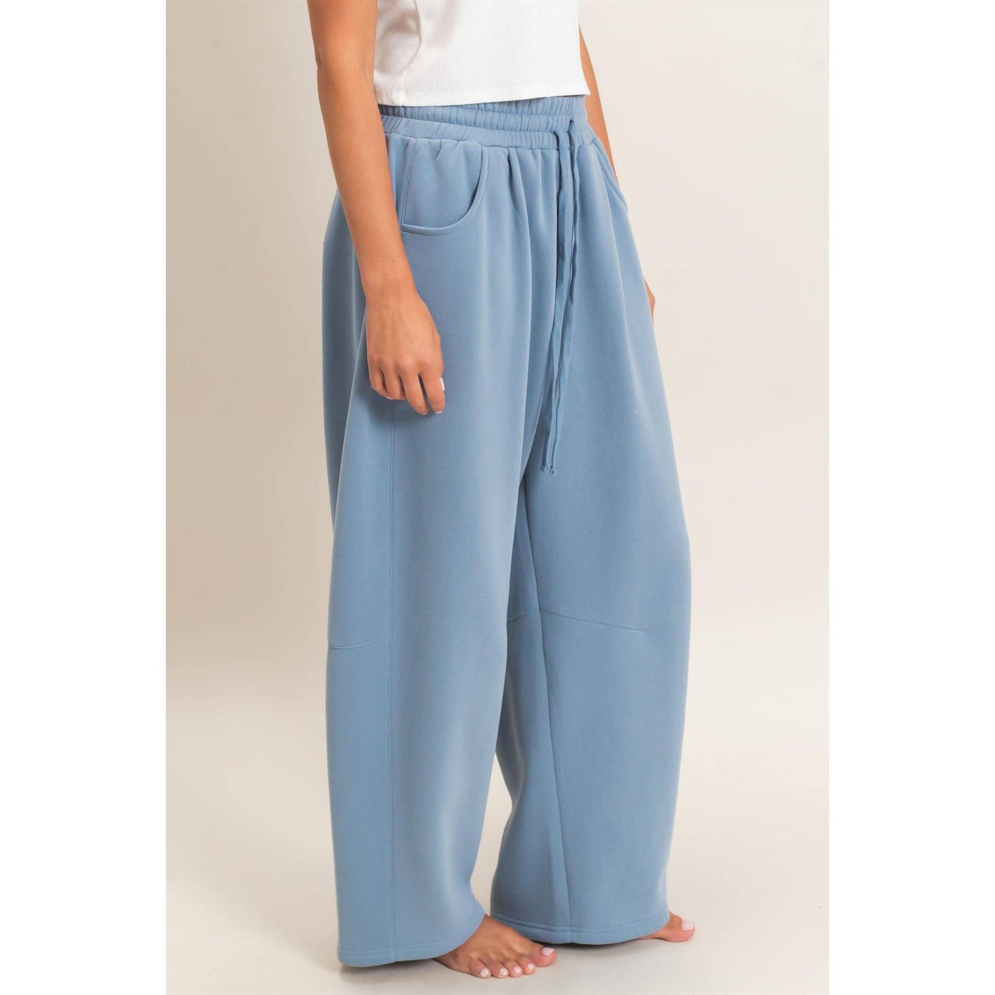 Drawstring Waist Barrel Sweatpants: BLACK / S-M-L(2-2-2)