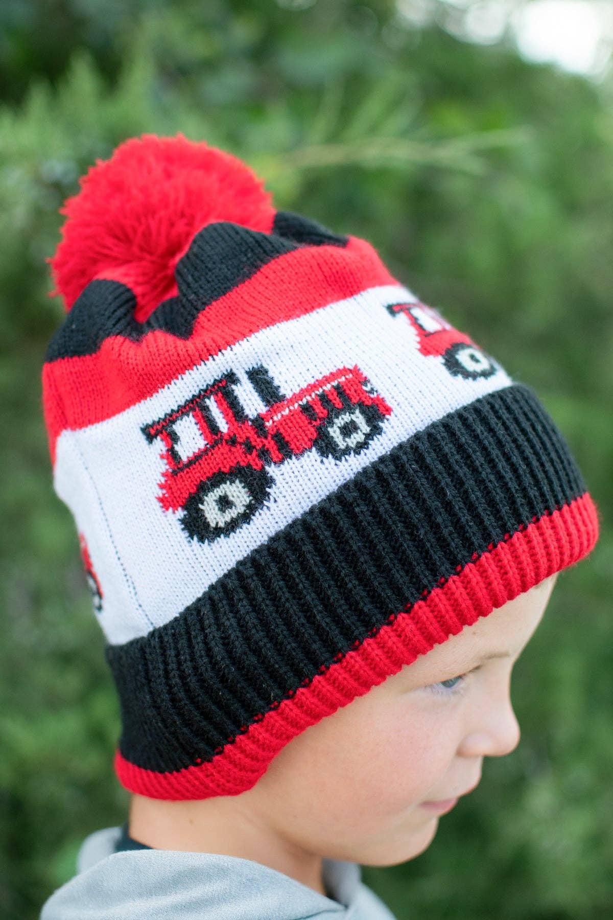 Red Tractor Knit Pom Beanie - Youth