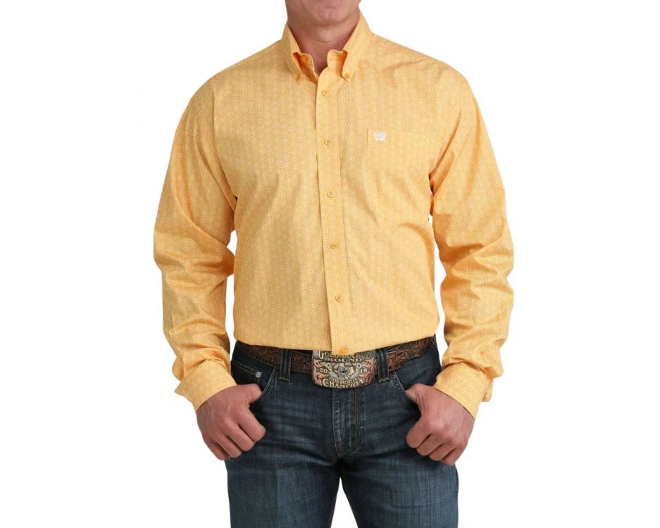 Cinch Men's Gold Long Sleeve Print Shirt
