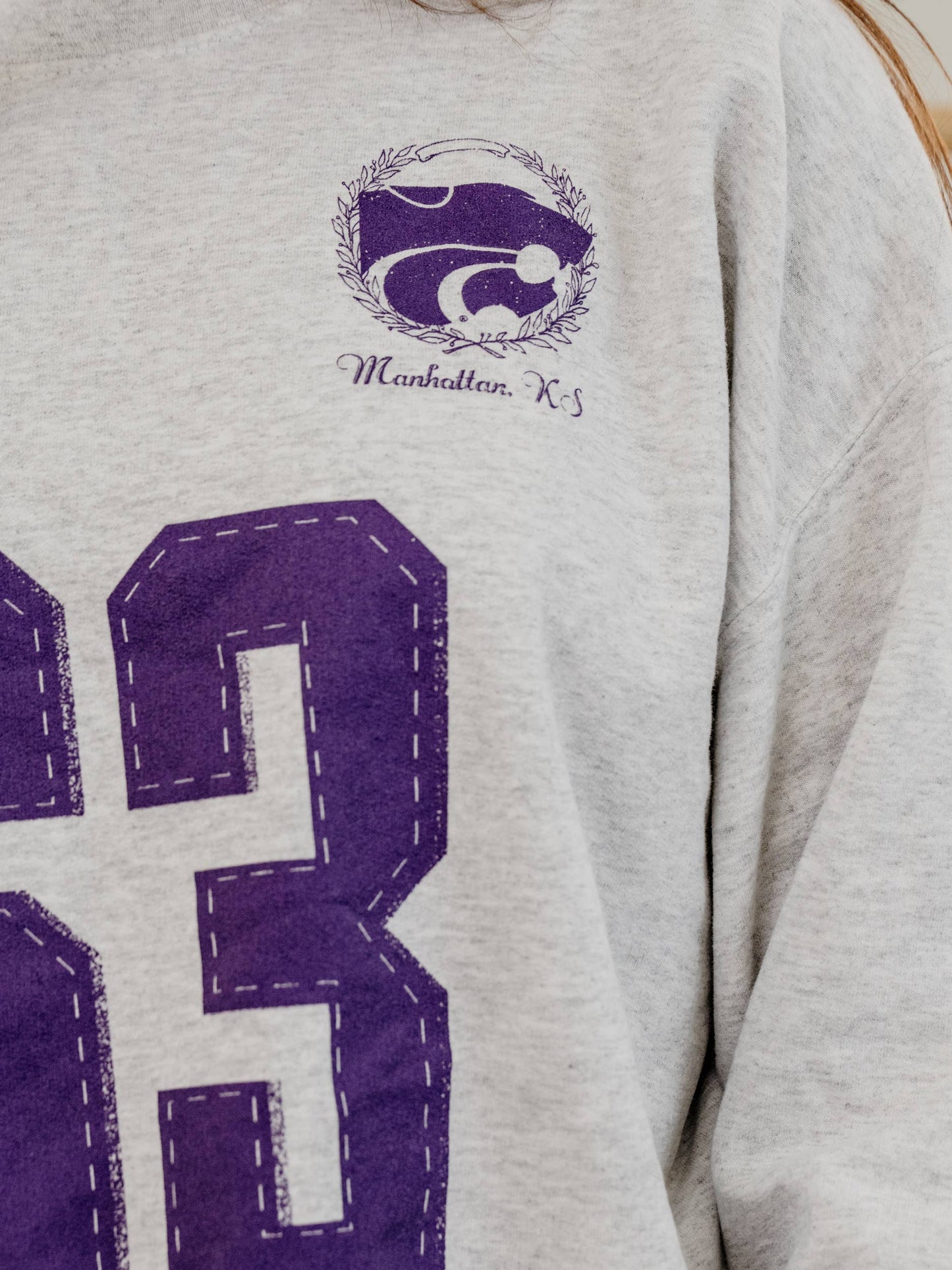 Kansas State Wildcats Crest Stamp Gray Thrifted Sweatshirt: S