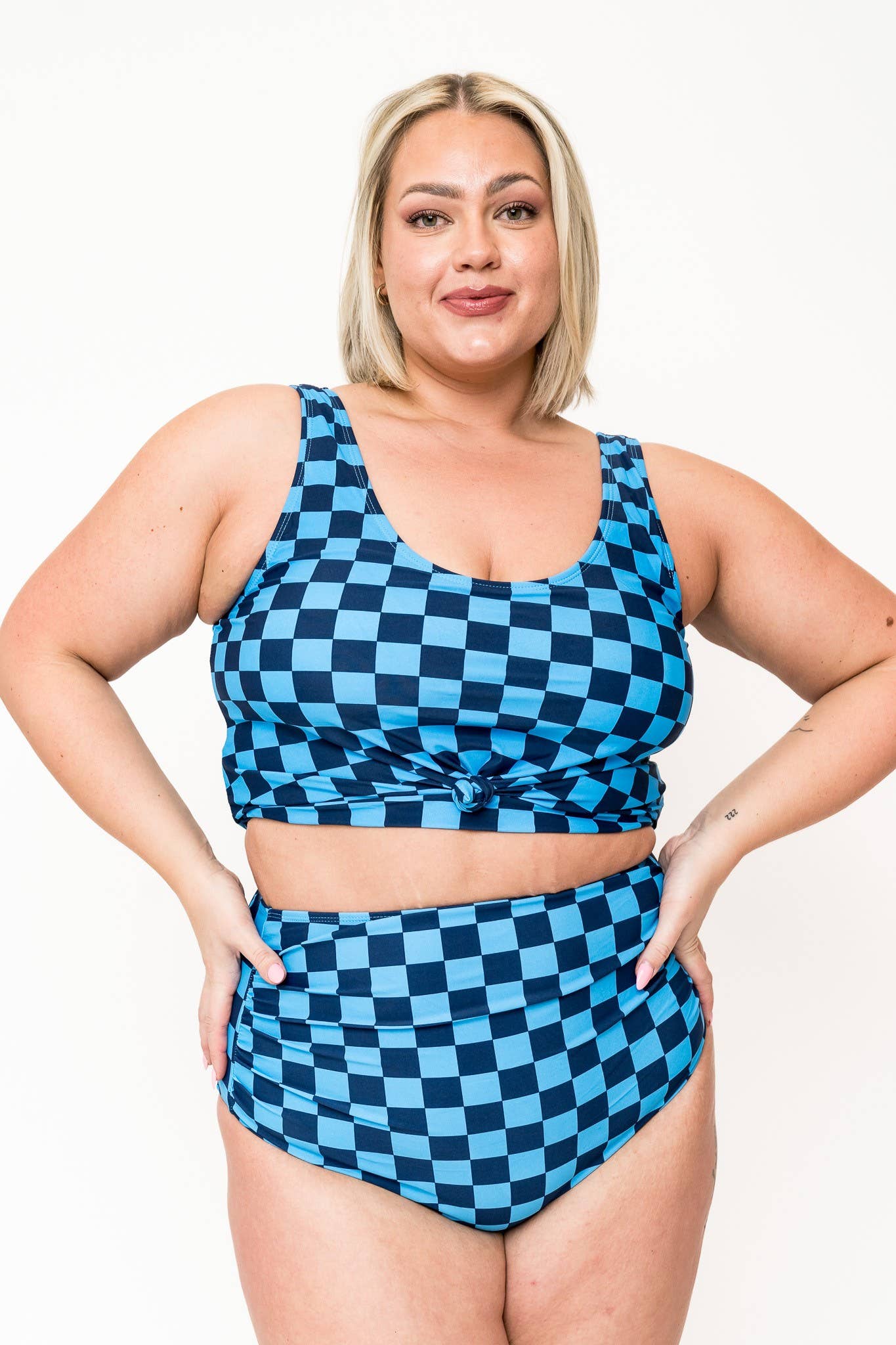 Blue Check Knotted Swim Top