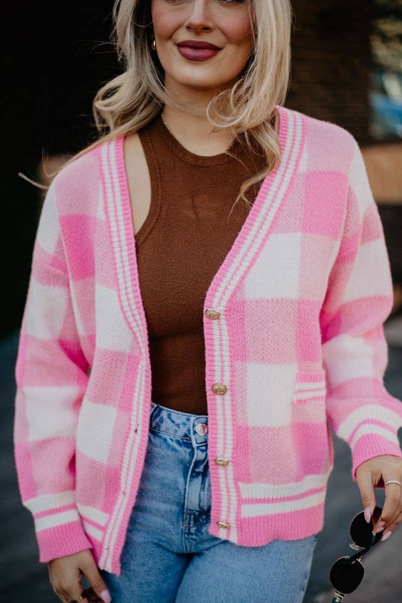Open Front Plaid Cardigan