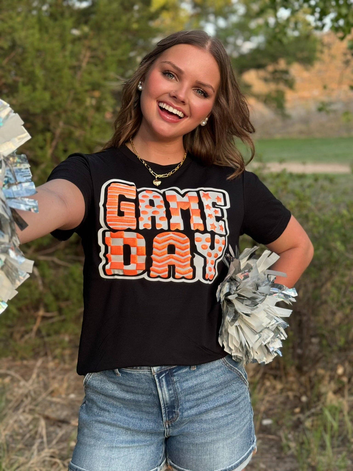 Funky Game Day Tee with Glitter Puff: Black / L / Short Sleeve