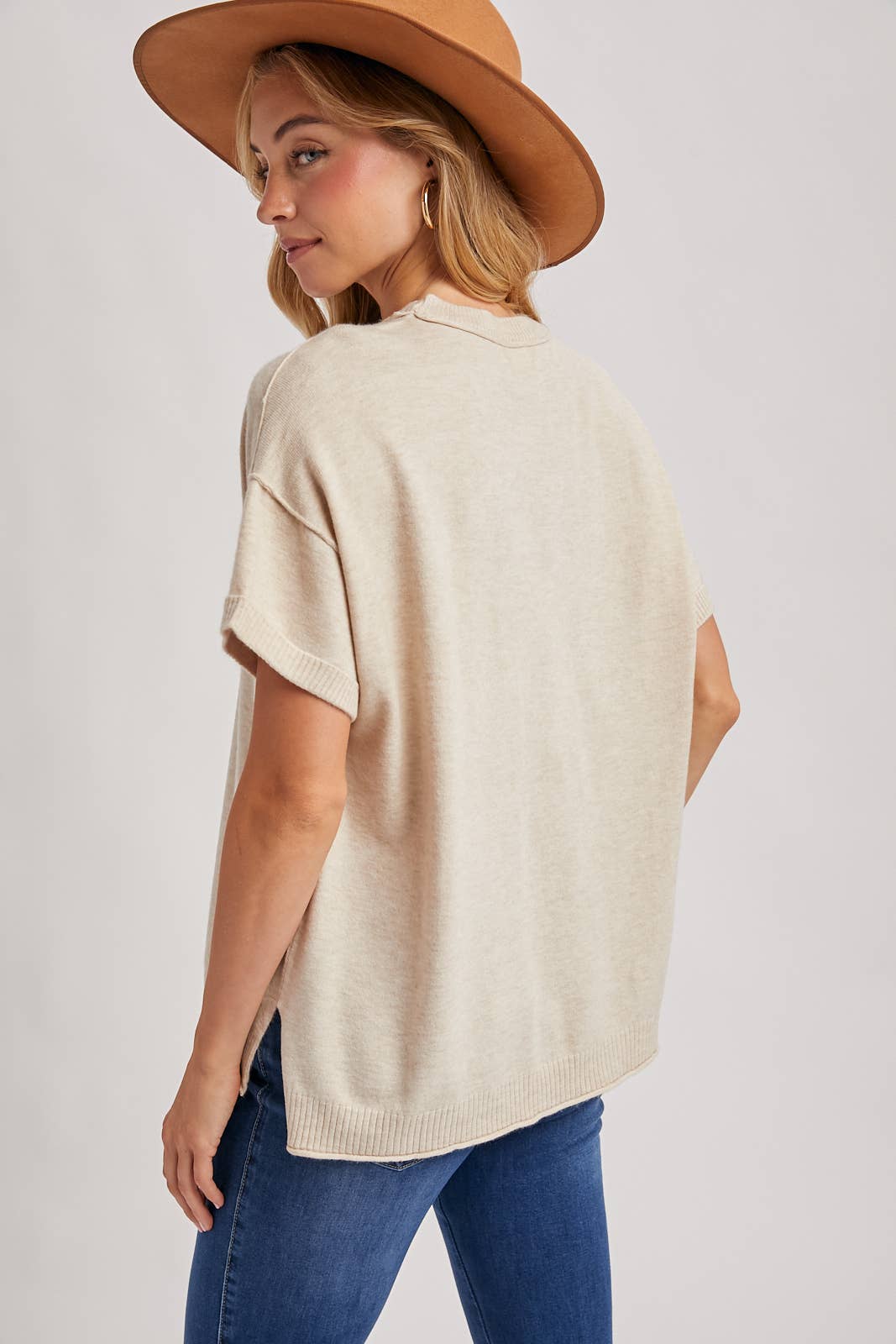 CREW NECK KNIT T-SHIRT: MOCHA