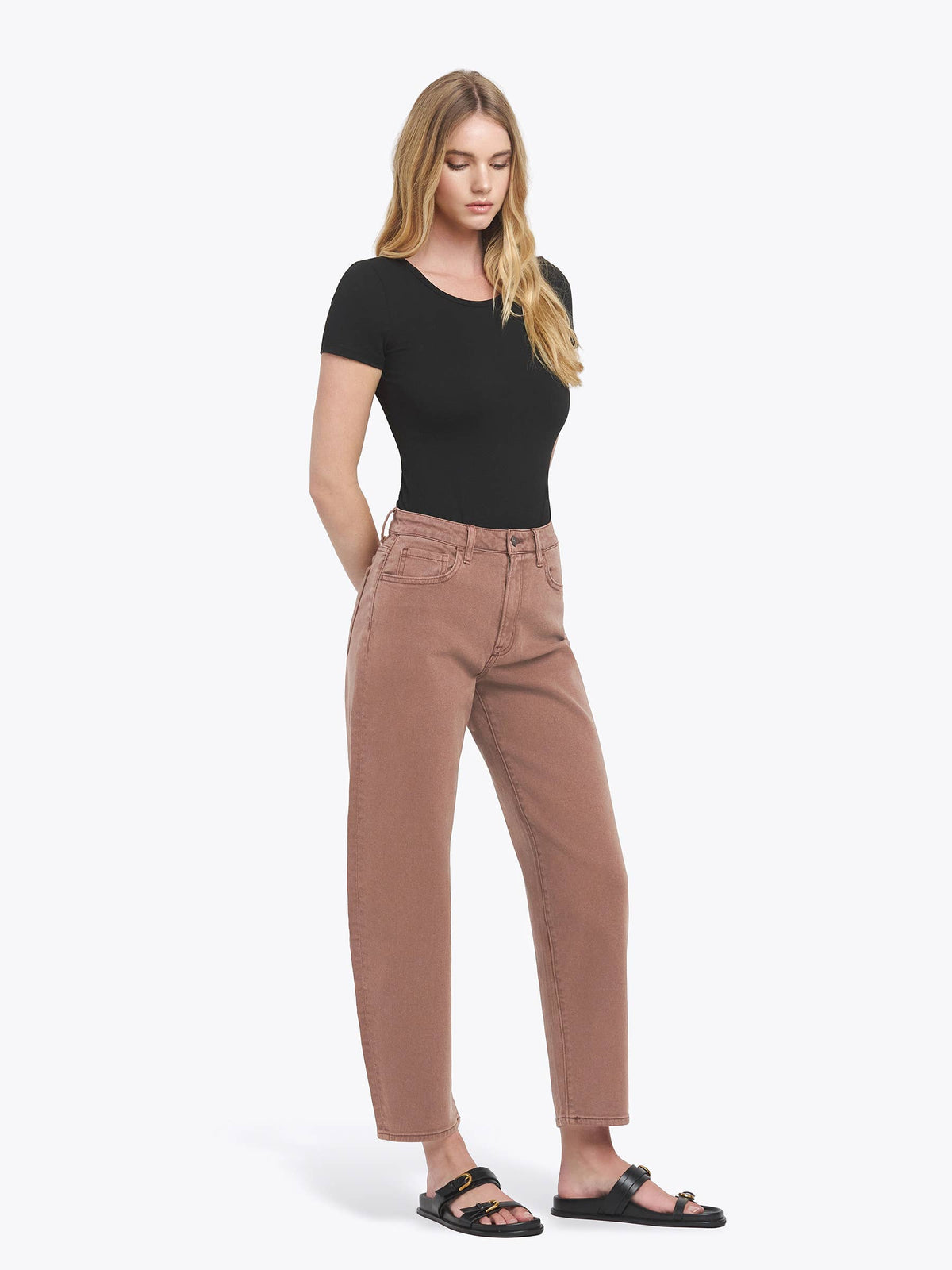 SUPER HIGH RISE BROWN SLIM BARREL JEANS