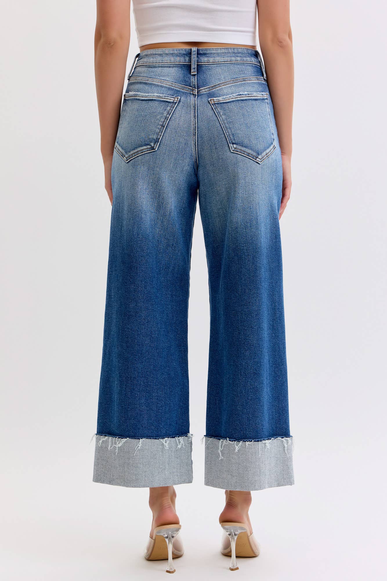 HR Crop Wide Leg W/ Cuff Jeans