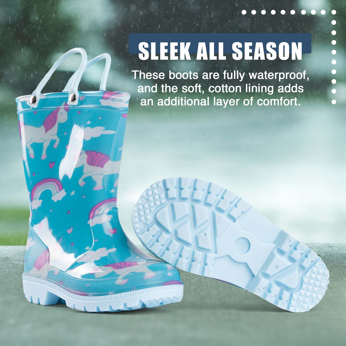 Norty Toddlers Little Kids Rain Boots - 41270- Blue Unicorns: 9 Toddler