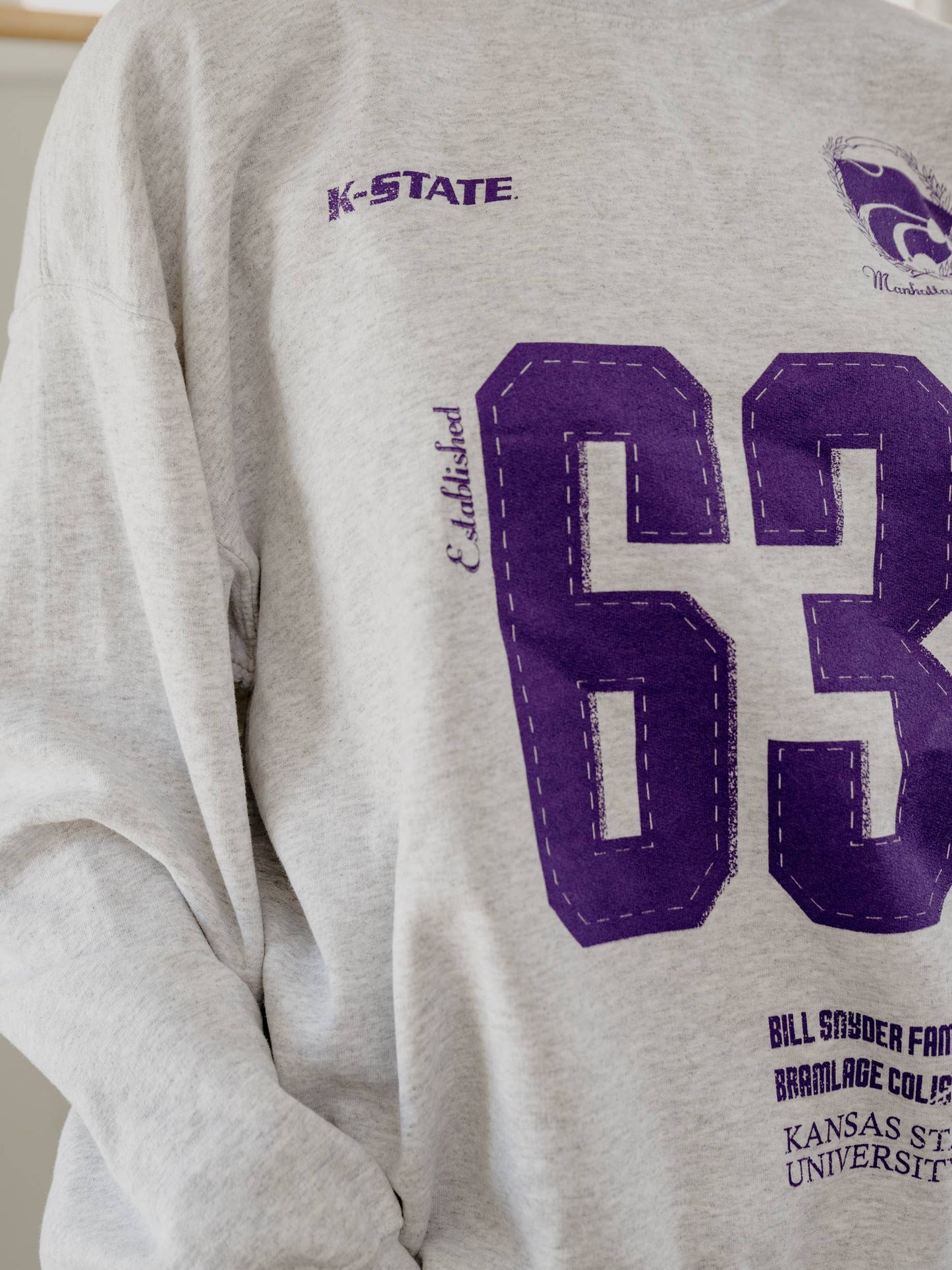 Kansas State Wildcats Crest Stamp Gray Thrifted Sweatshirt: S