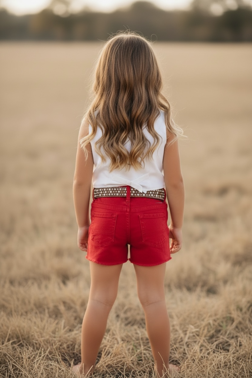 Red denim short