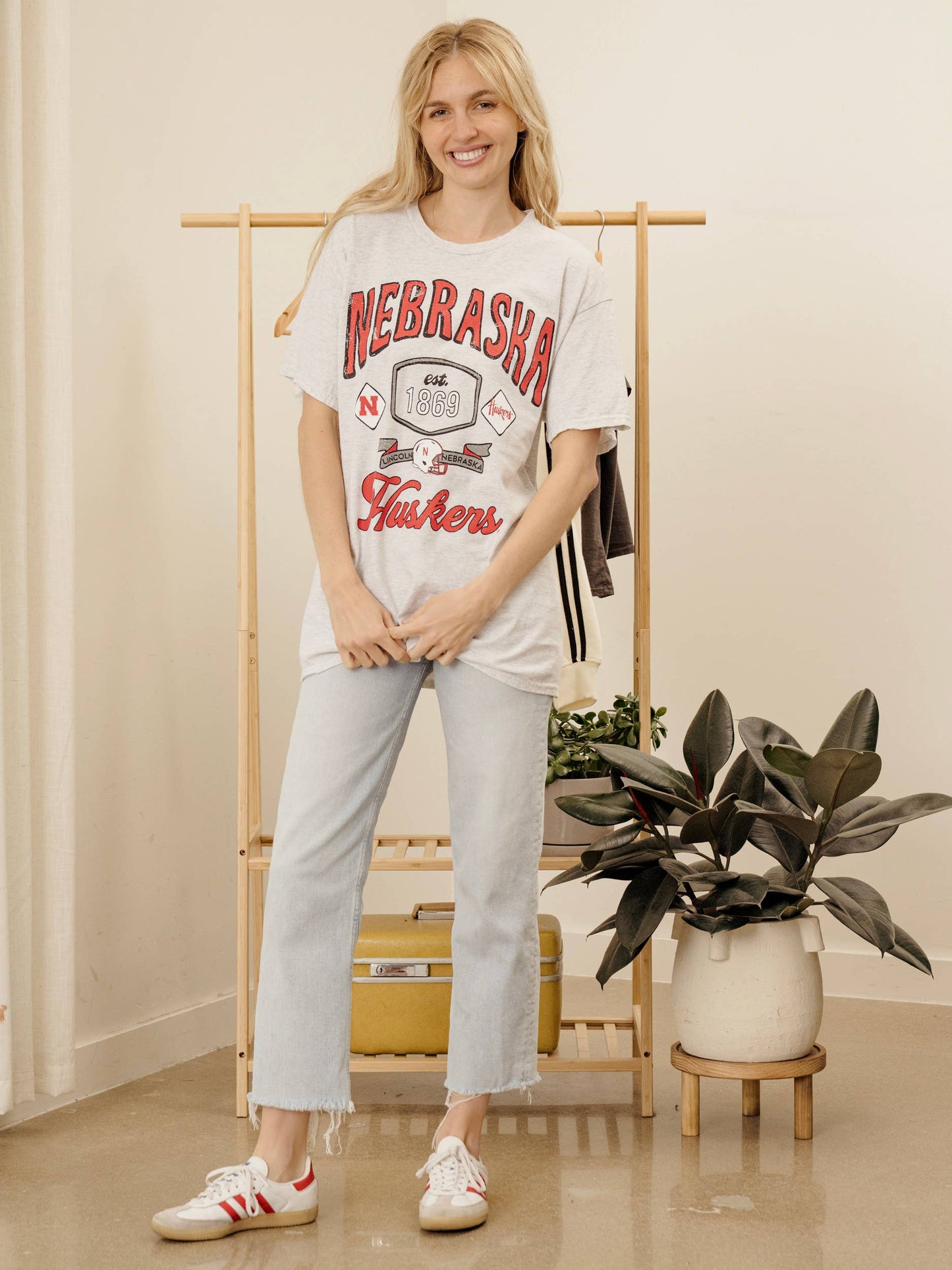 Ne Huskers Patches Thrifted Tee