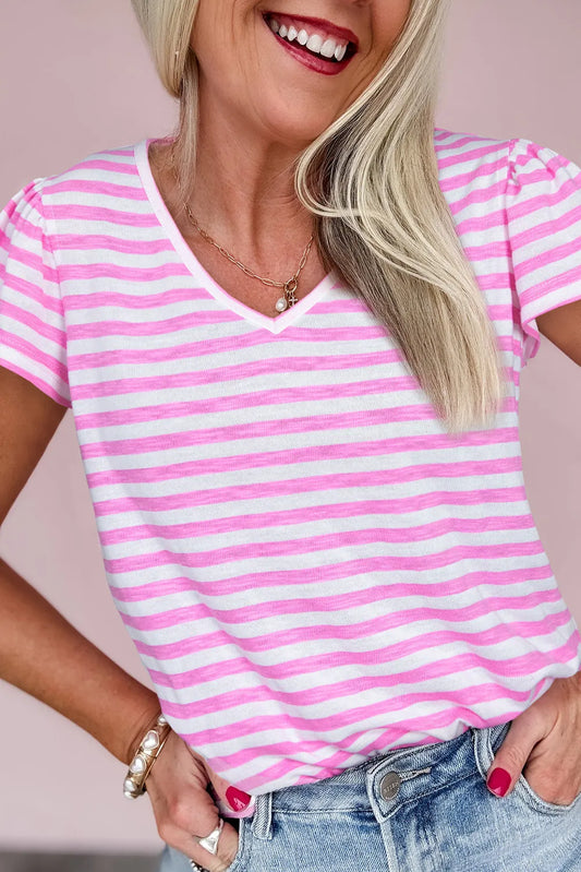 Pink & White V Neck