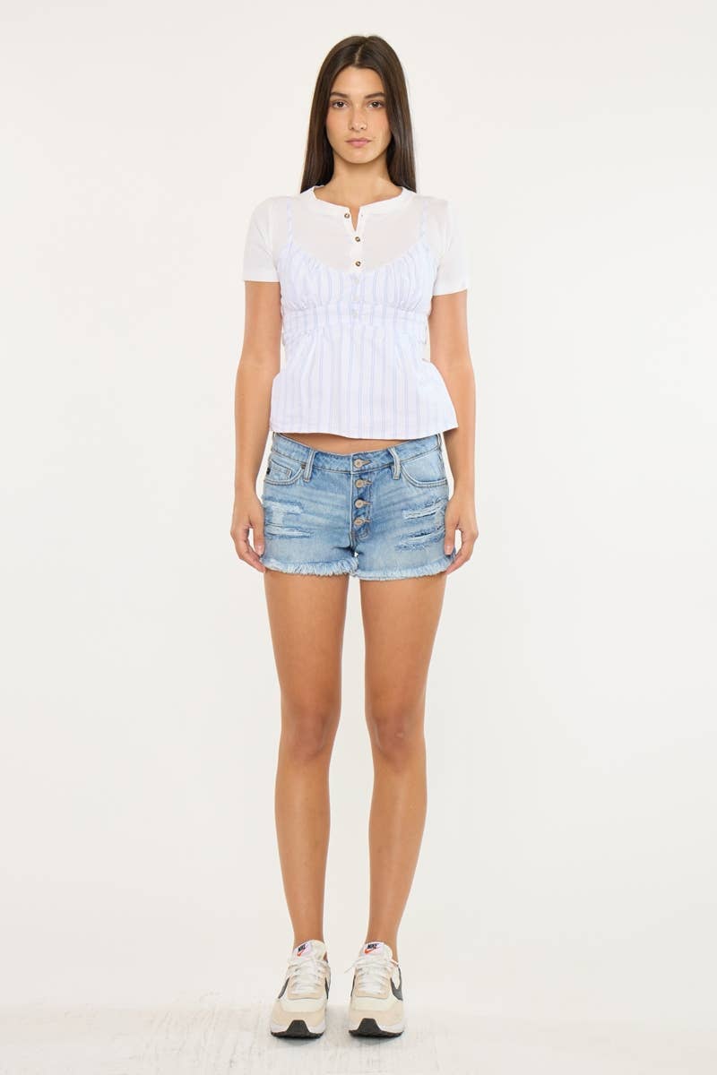 MID RISE FRAY HEM BOYFRIEND SHORTS
