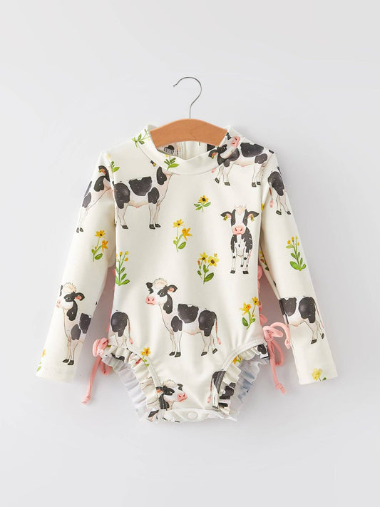 Cow Floral Girls' Swimsuit