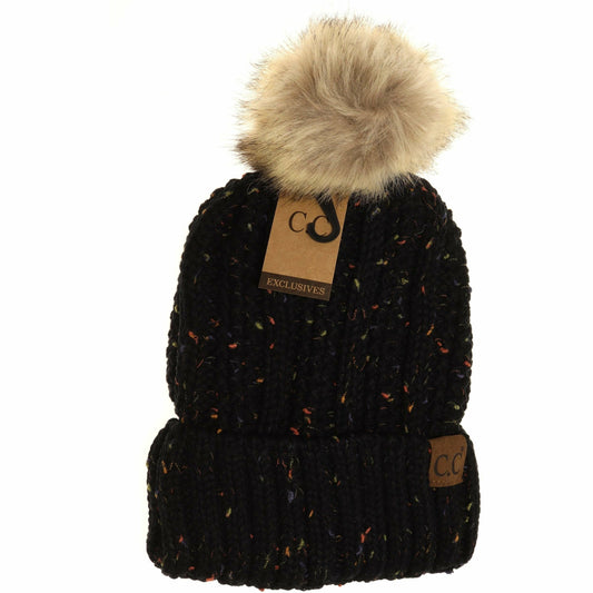 Fuzzy Flecked Pom CC Beanie