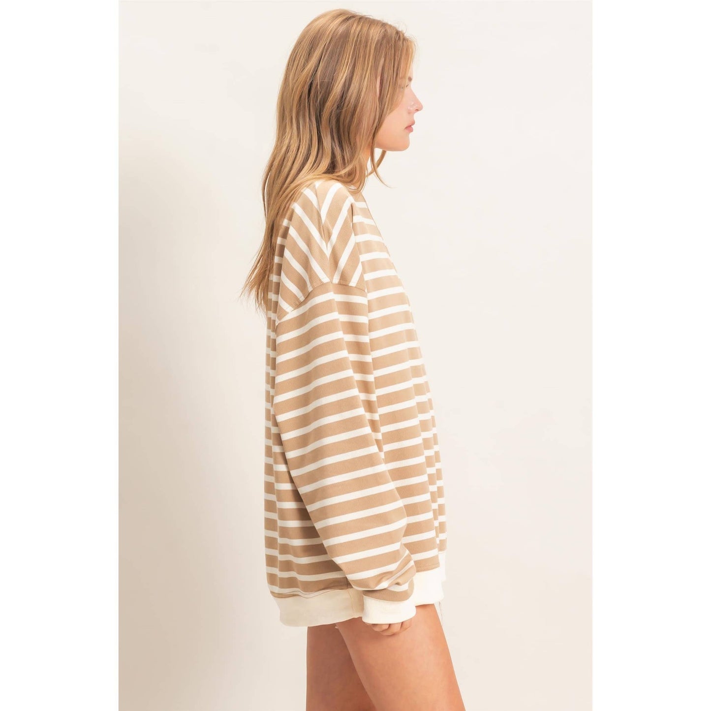 Striped Long Sleeve Pullover: GREEN/CREAM / S-M-L(2-2-2)