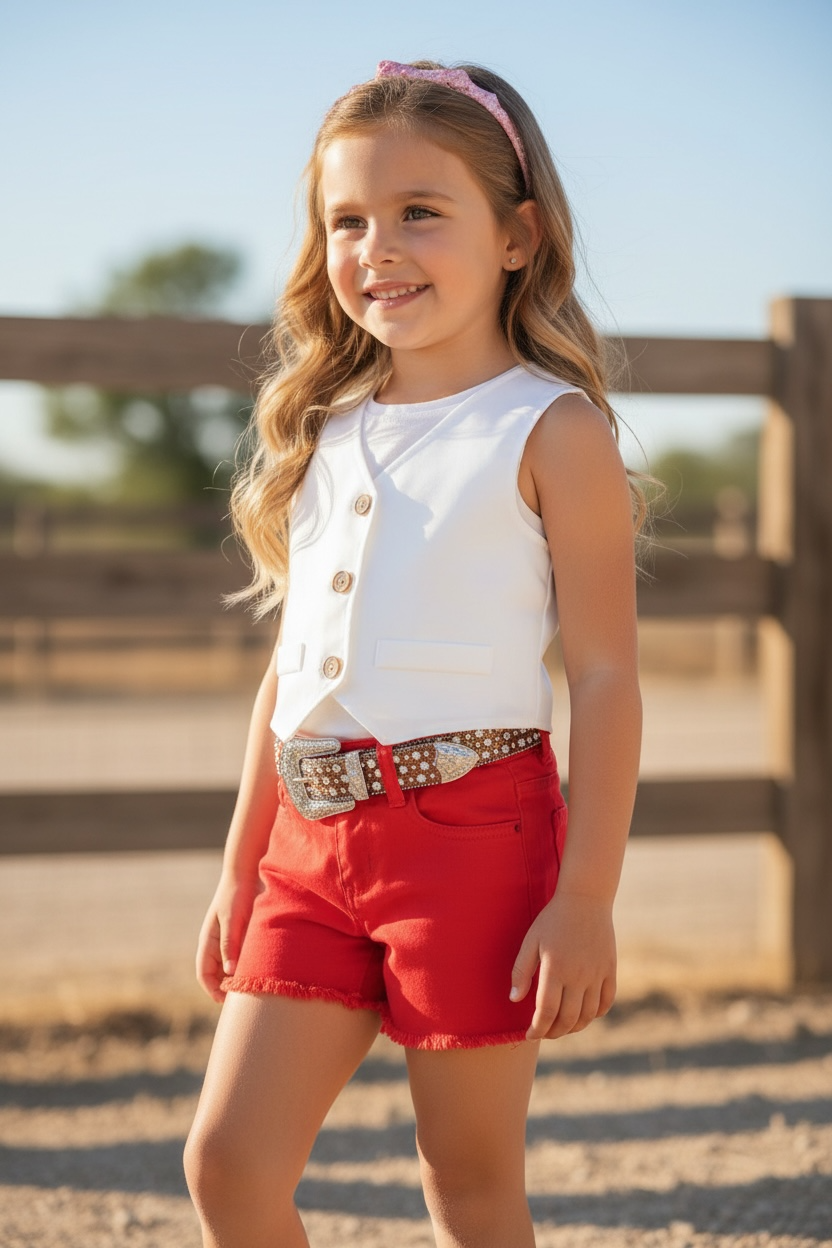 Red denim short