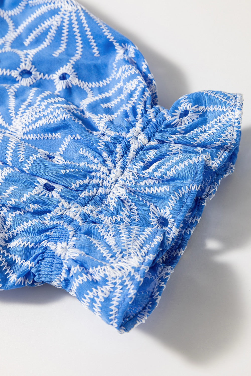 Sky Blue Eyelet Flower Embroidery Blouse