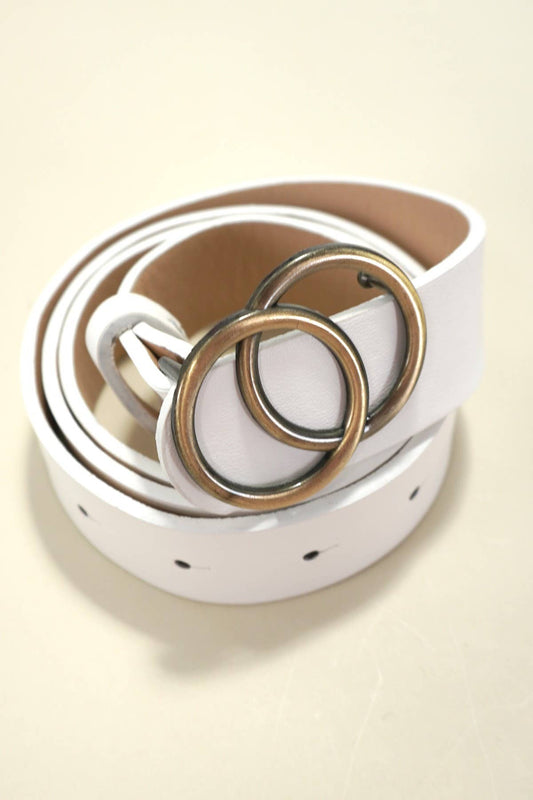 DOUBLE O BUCKLE FAUX LEATHER BELT: Cognac