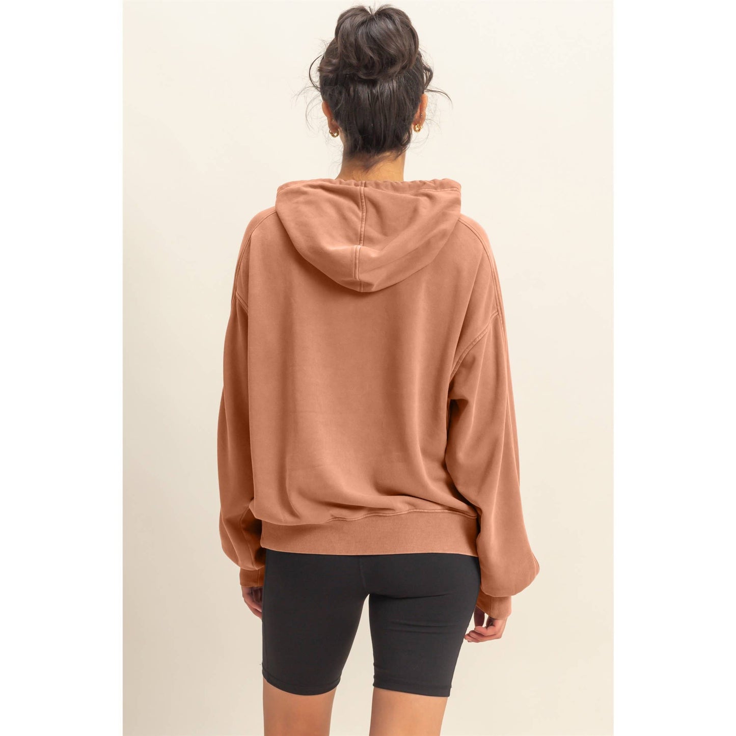Mineral Washed Seam Detail Hoodie: DARK GREEN / S-M-L(2-2-2)