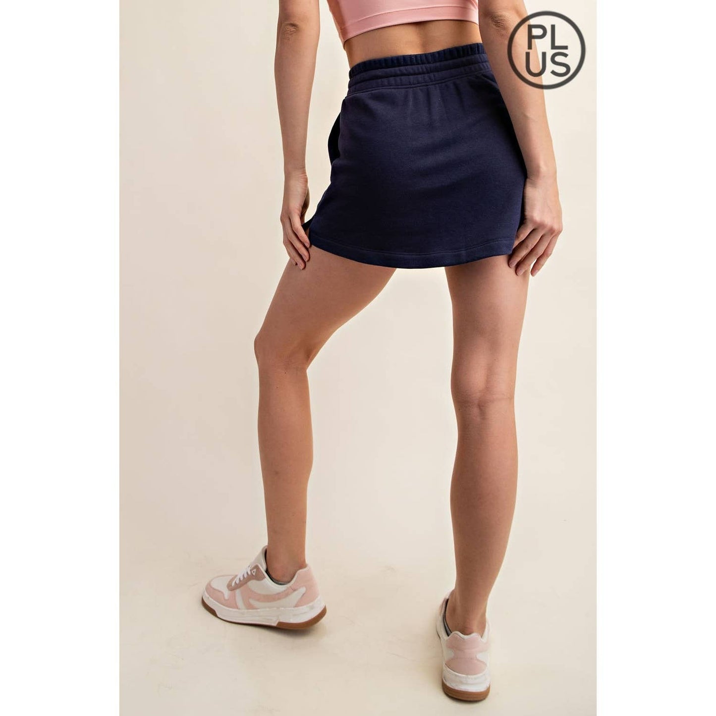PLUS SIZE FRENCH TERRY CASUAL SKORT: LT Taupe / 1X-2X-3X(3-2-1)