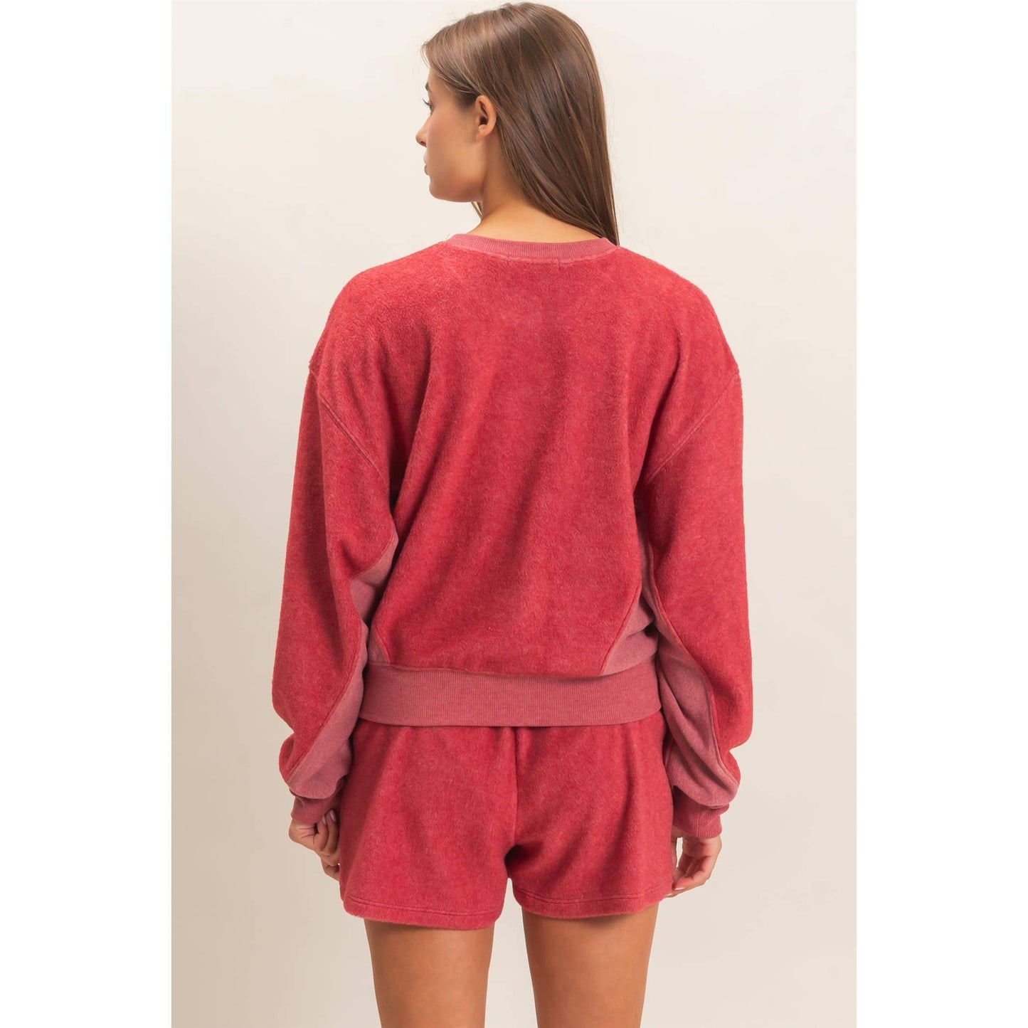 Contrast Sweatshirt & Shorts Set: DARK TEAL / S-M-L(2-2-2)
