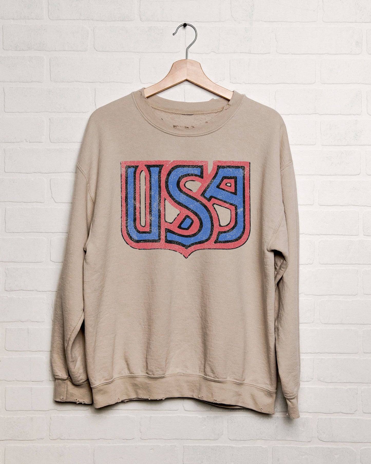 USA Sand Thrifted Graphic Sweatshirt
