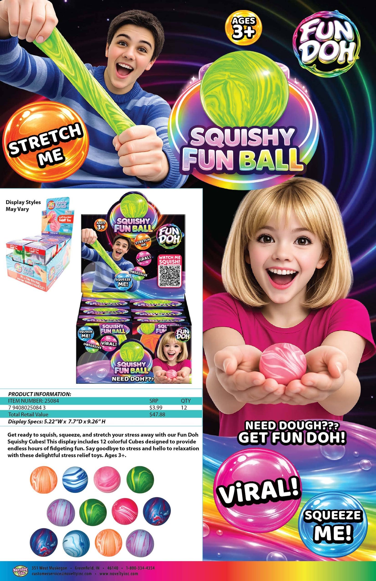 Fun Doh Squishy Fun Fidget Ball Boxed Assortment