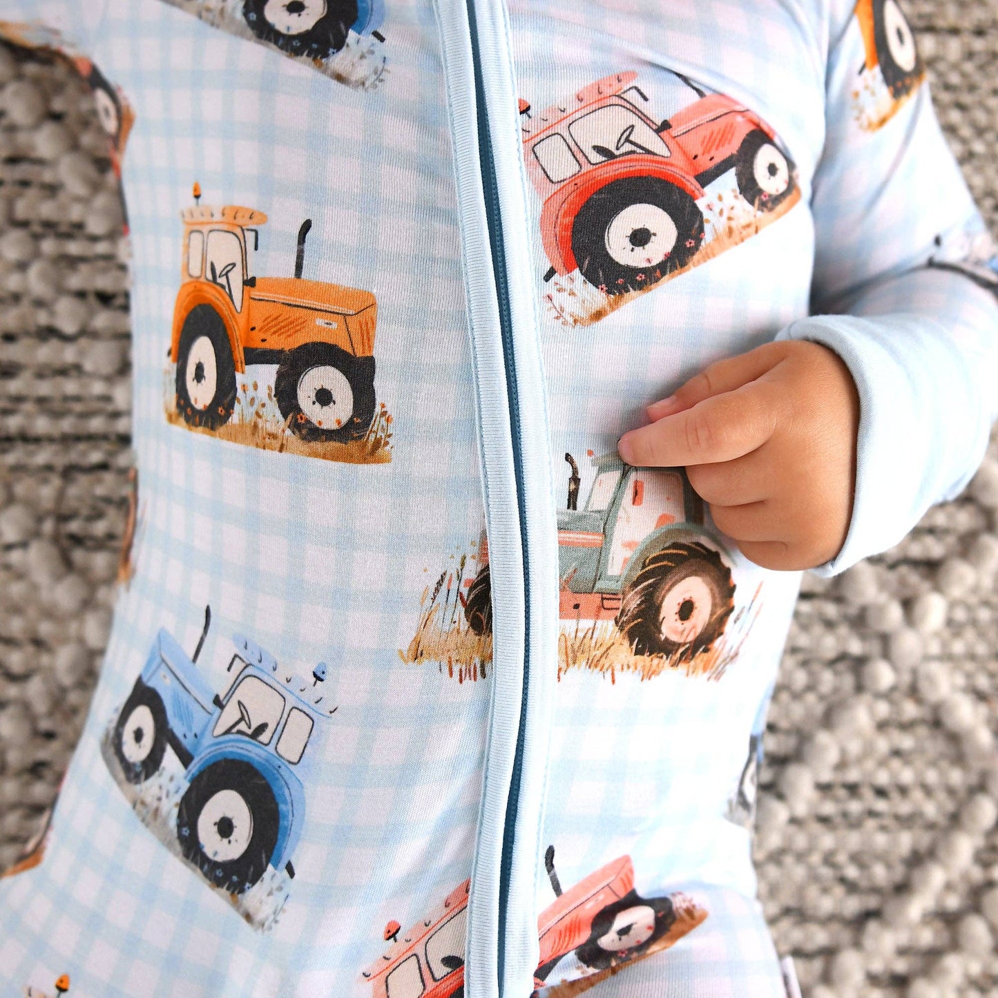 Luca ZIP One Piece Tractor Baby Outfit: Newborn
