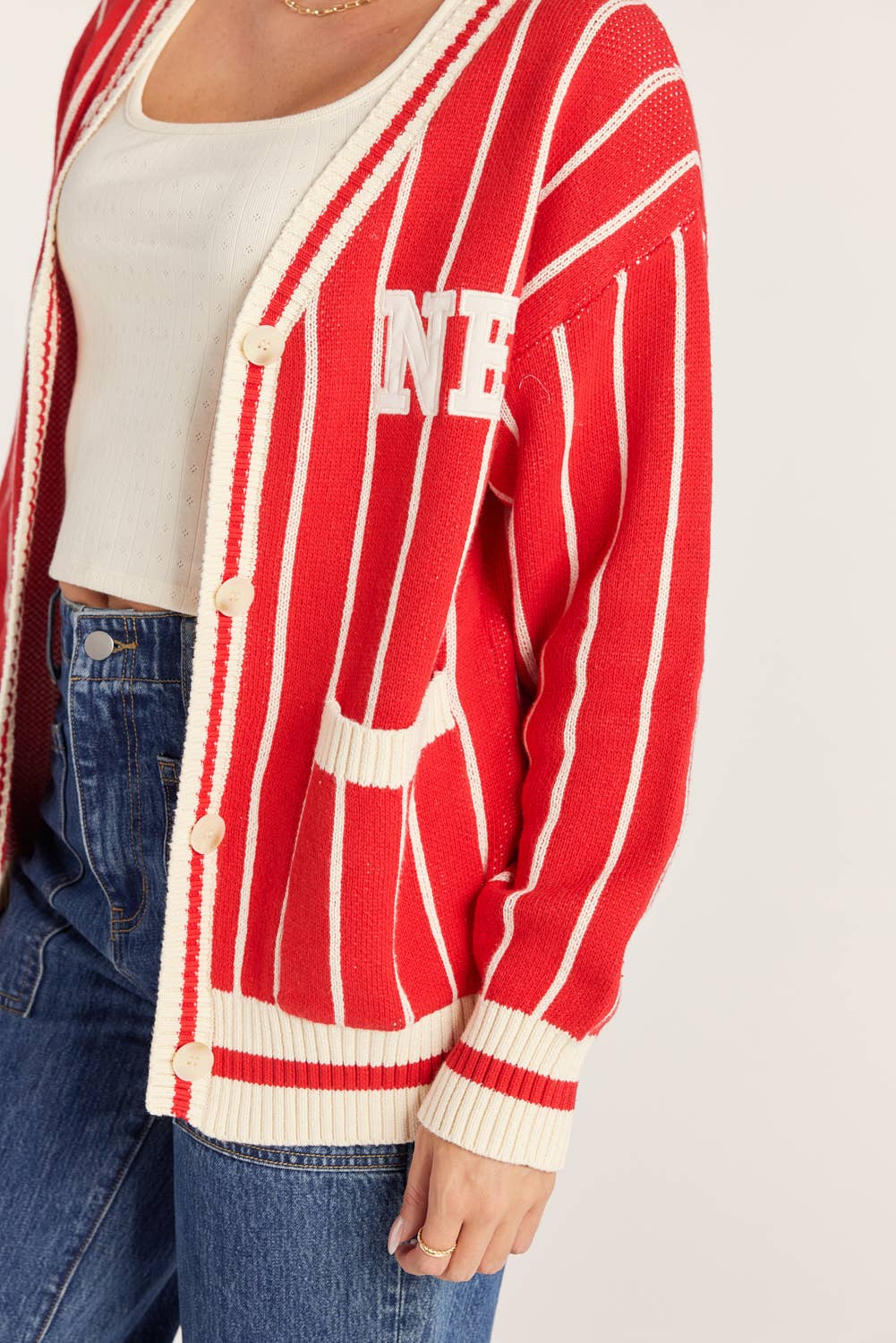 NEBRASKA VARSITY STRIPE CARDIGAN