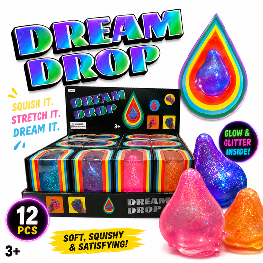 Assorted Colors Glitter Squishy Drop Toy in Display Box (3.5") MSND6
