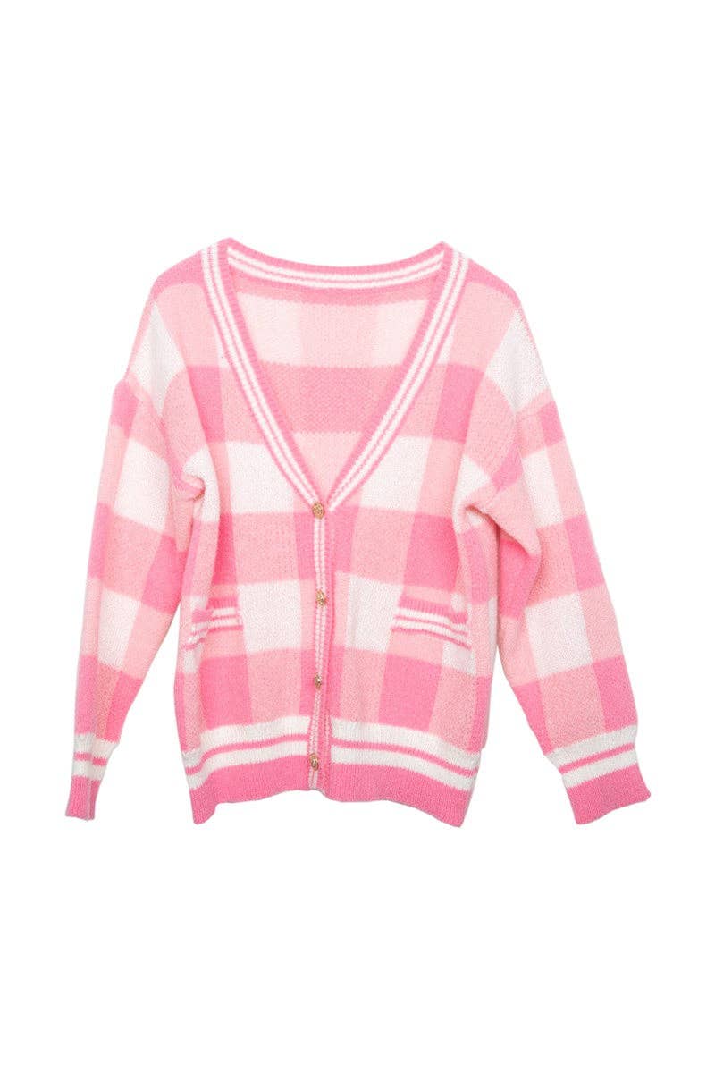 Open Front Plaid Cardigan