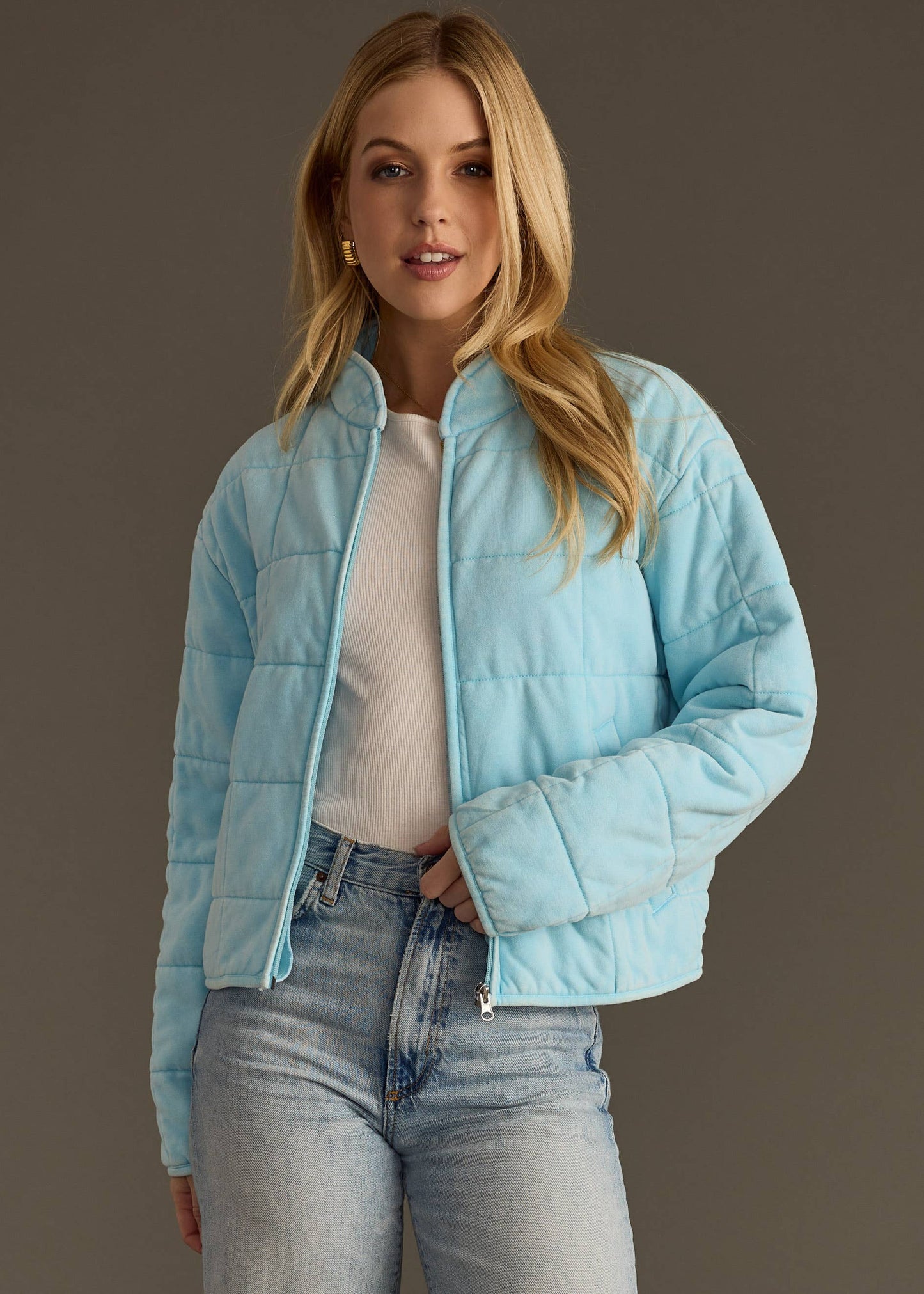 Light Blue Washed Quilted Jacket