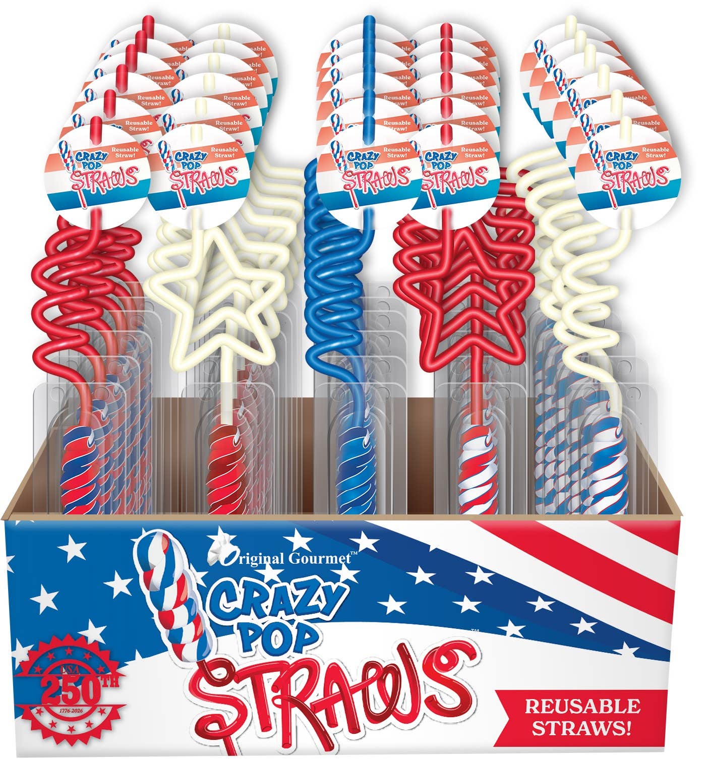 Crazy Pop Straws Red/White/Blue Lollipop Straw