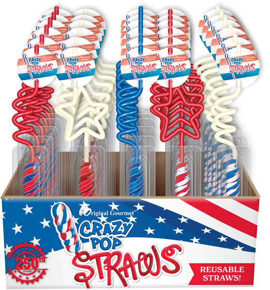 Crazy Pop Straws Red/White/Blue Lollipop Straw