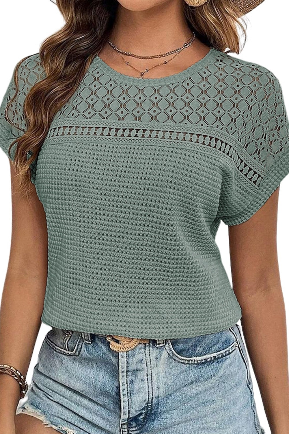 Mist Green Lace SS Top