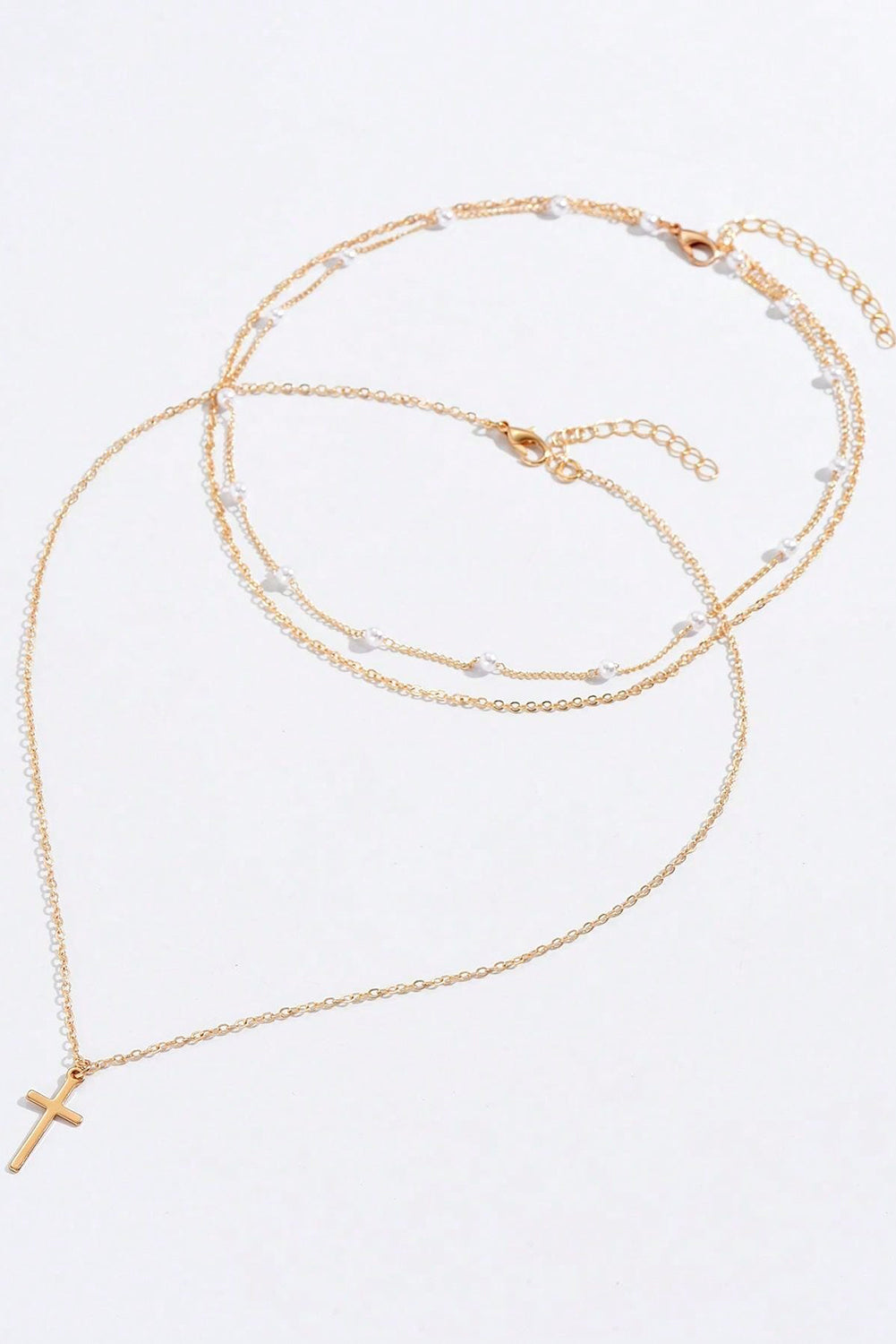 Gold Cross Pearl Layer Necklace