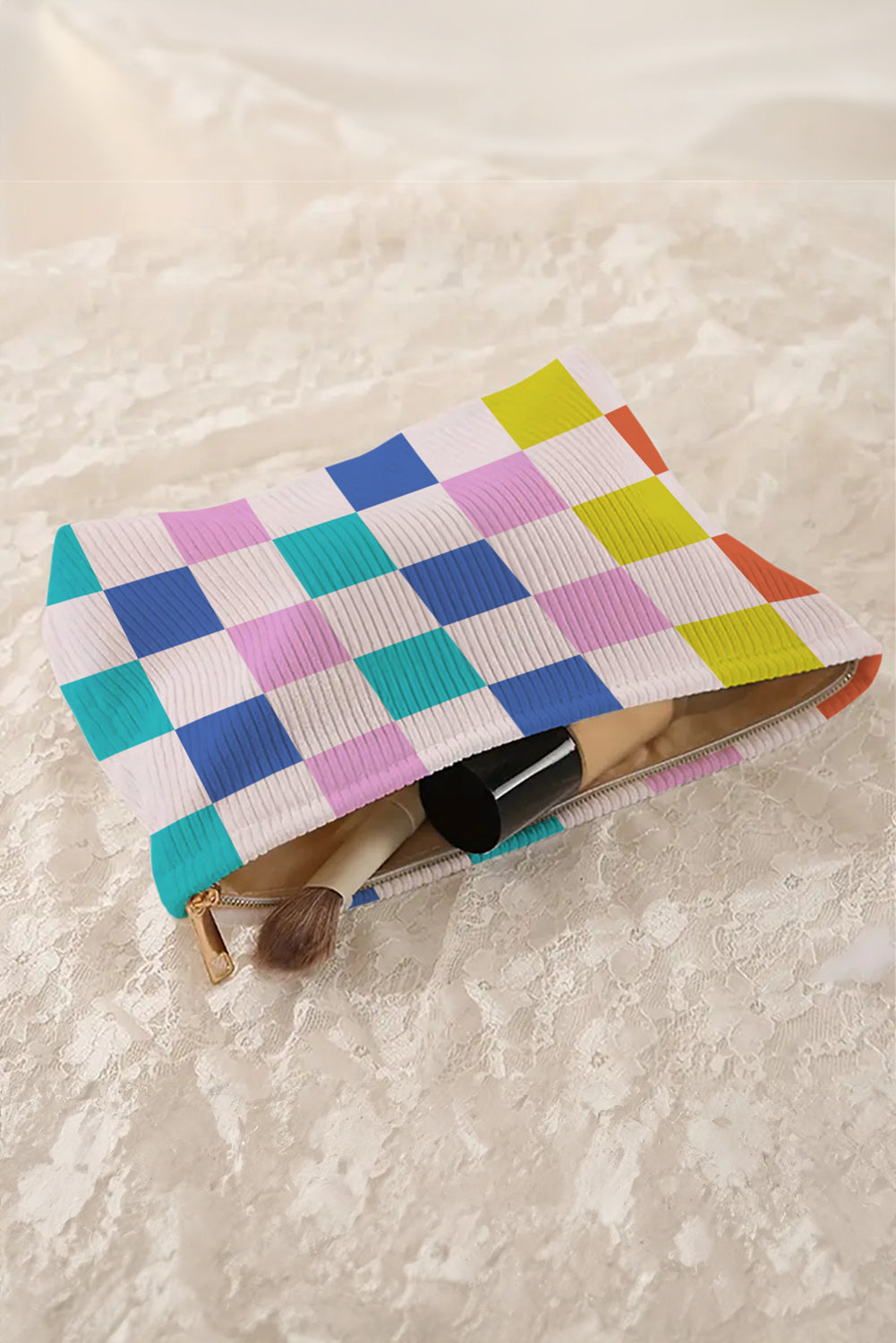 Checkered Cosmetic Bag