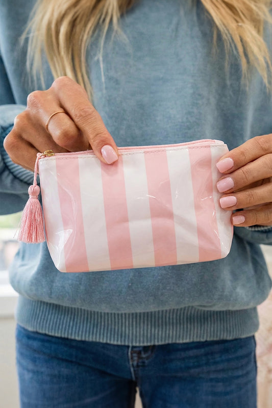 Pink Striped Makeup Bag