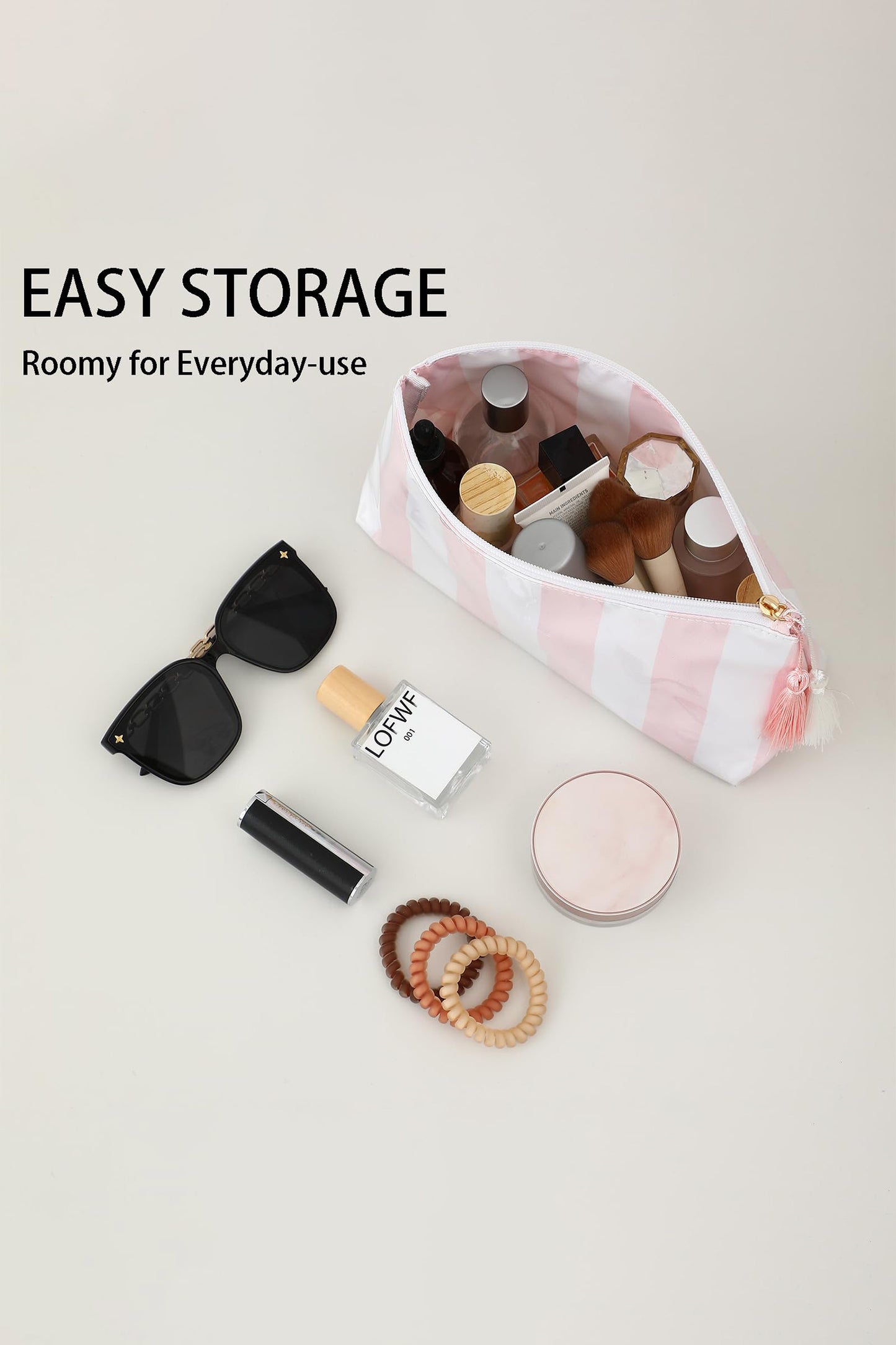 Pink Striped Makeup Bag