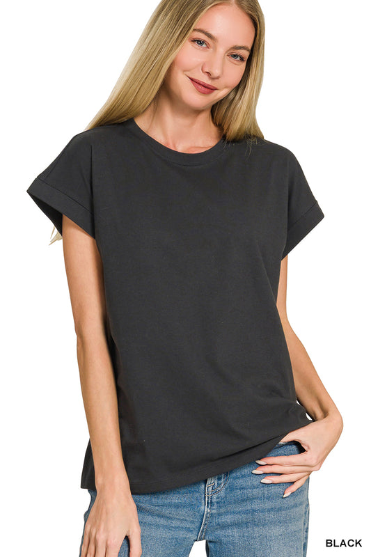 Cotton folded sleeve t-shirt