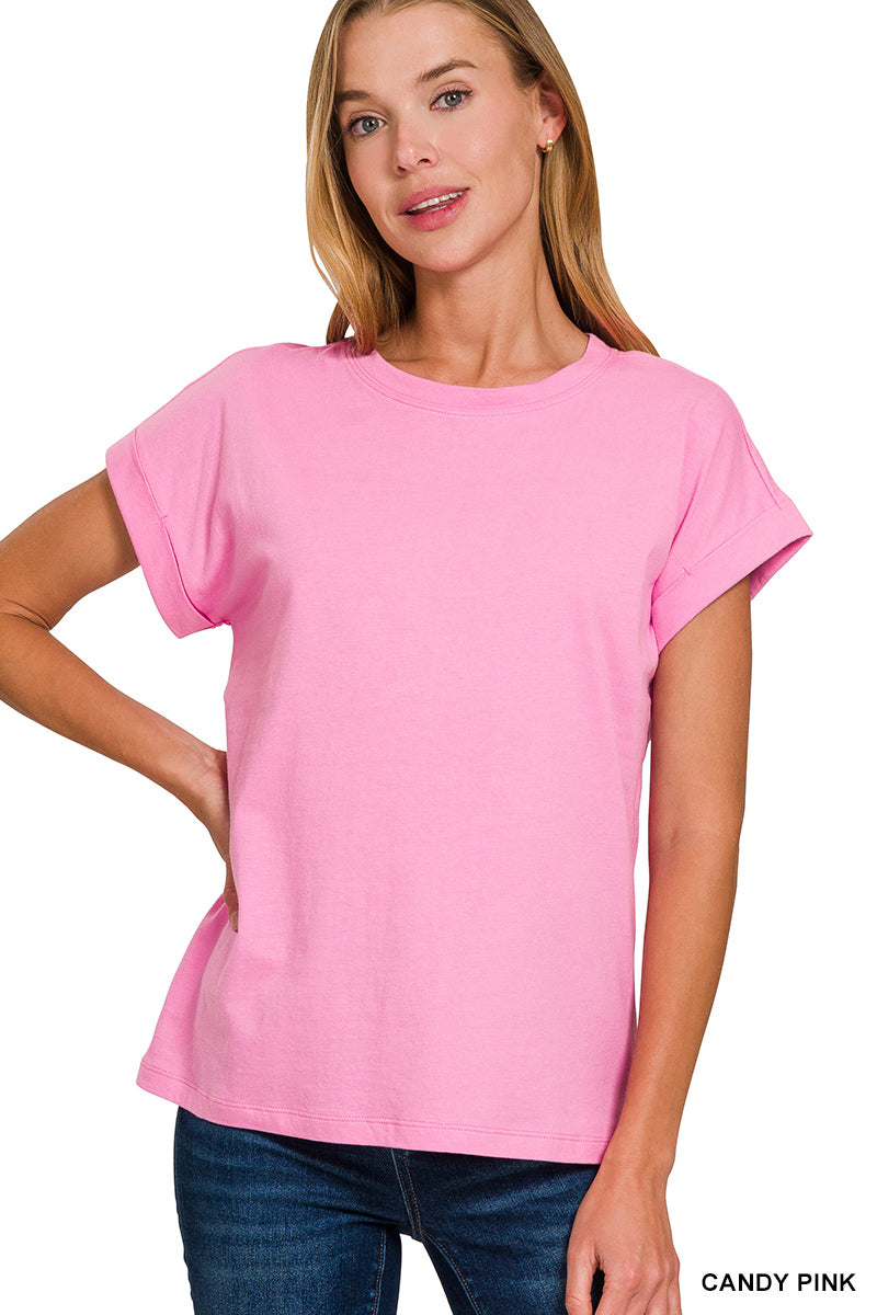 Cotton folded sleeve t-shirt