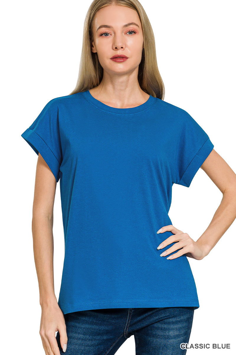 Cotton folded sleeve t-shirt
