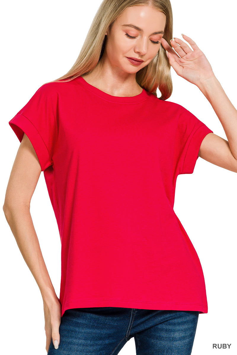 Cotton folded sleeve t-shirt