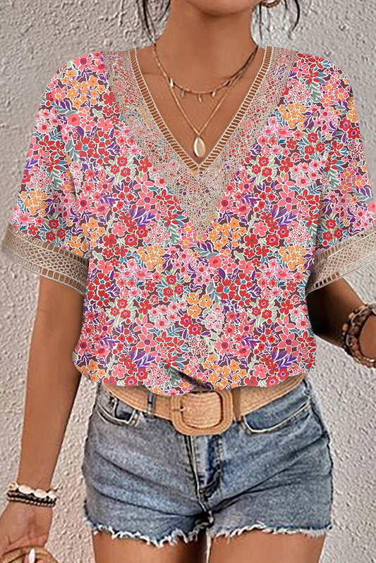 Floral Lace Trim Blouse