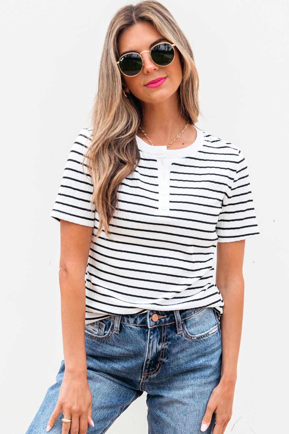 White Stripe Henley Tee