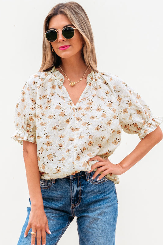 Floral Eyelet V-neck Blouse