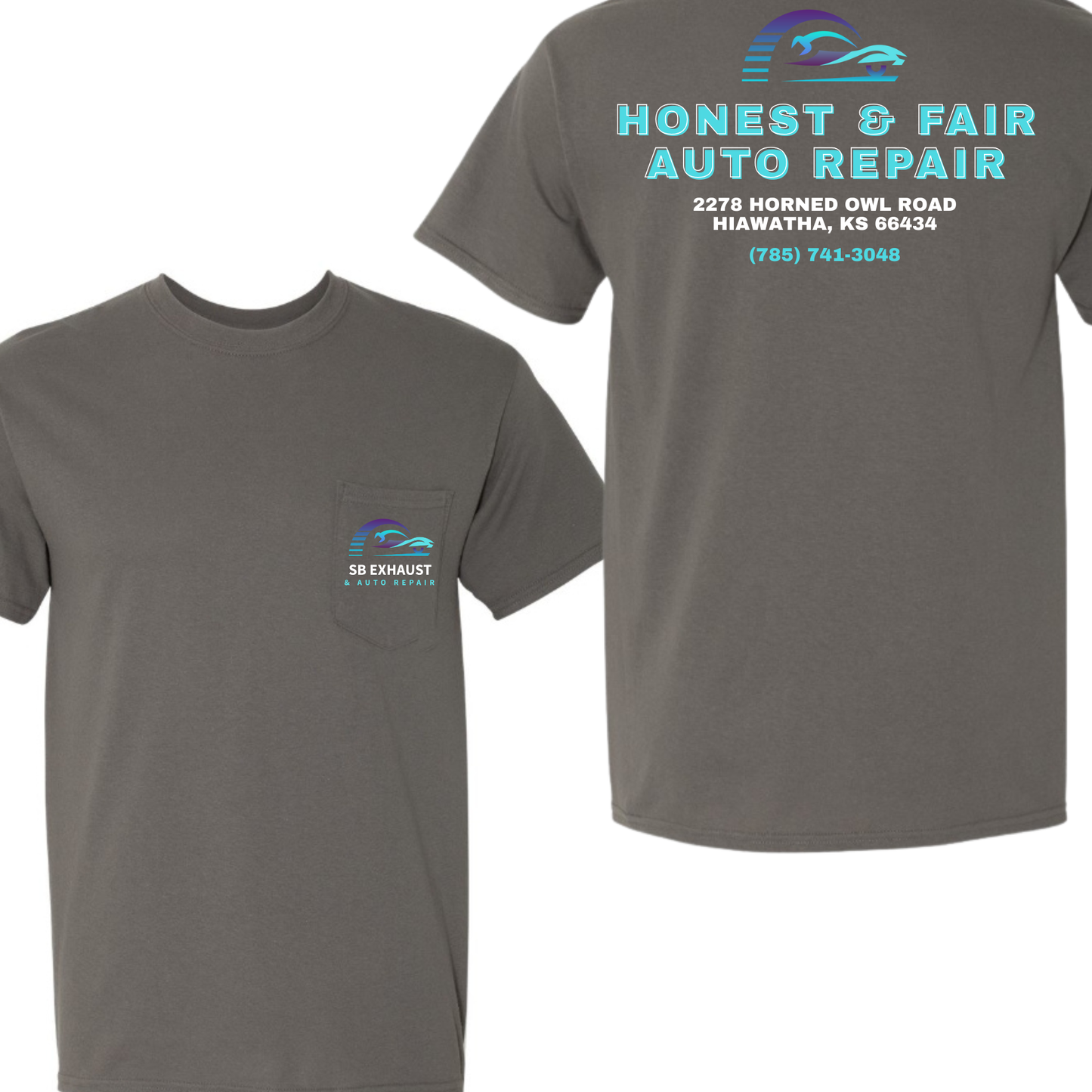 SB Exhaust Auto Repair Pocket Tees