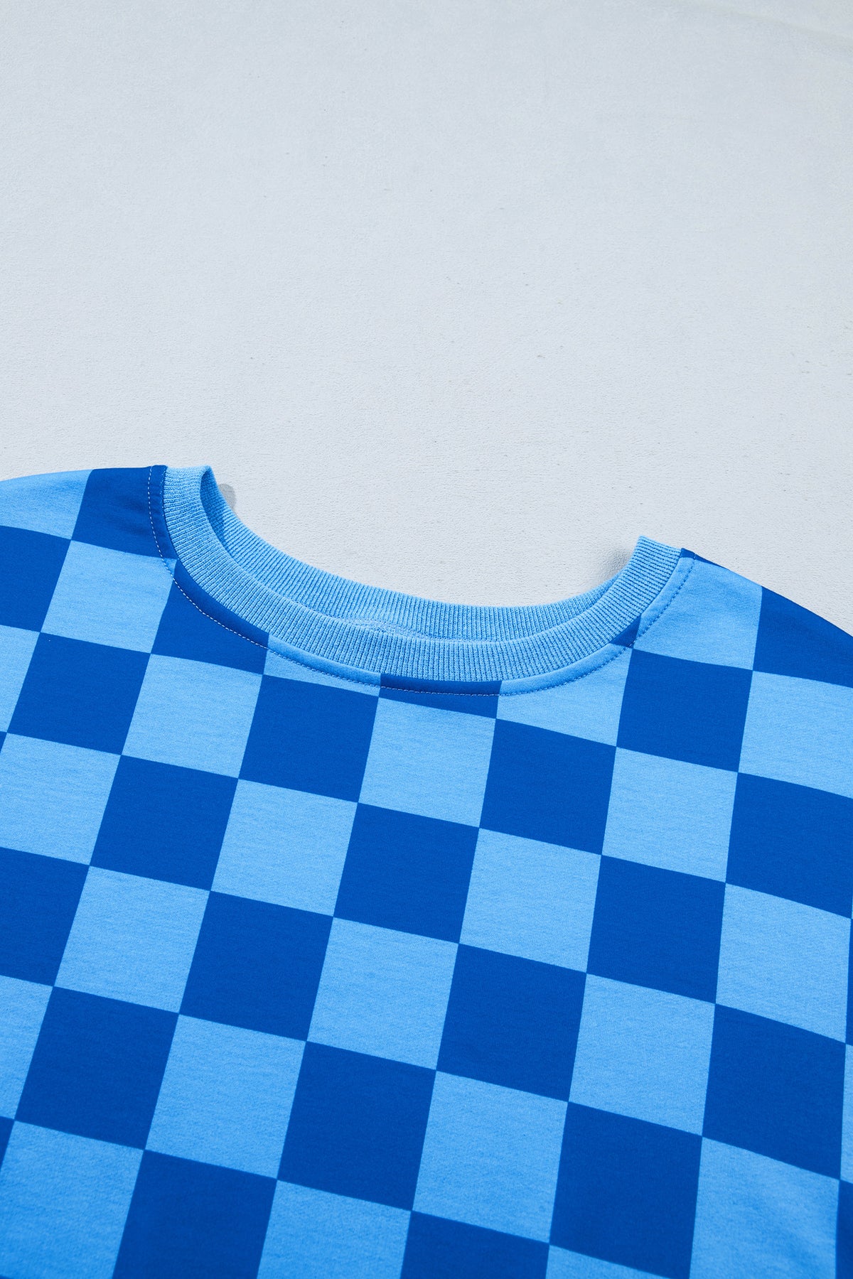 Dark Blue Plaid Checkered Long Sleeve Crop Top
