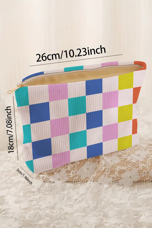 Pink Checkered Cosmetic Bag