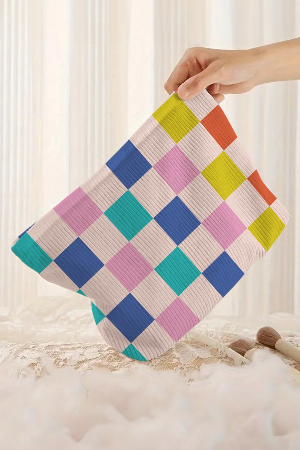 Pink Checkered Cosmetic Bag
